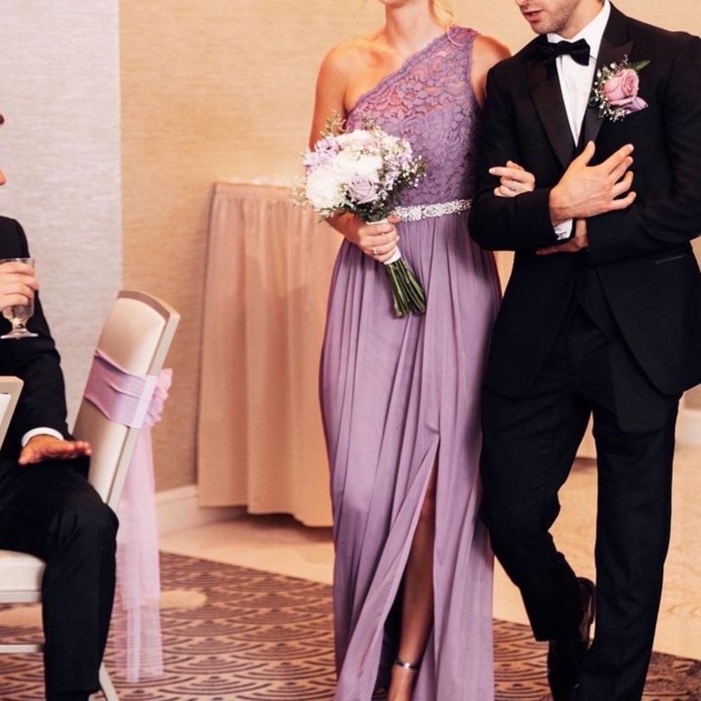 David’s Bridal One-Shoulder Lacey Purple Dress size 4